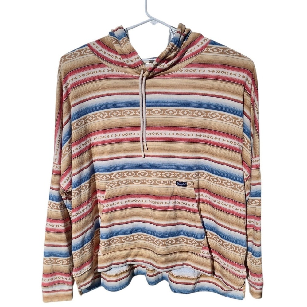 Wrangler Retro Mens 3XL Southwestern Serape Stripe Hoodie Tan Blue Red Pullover